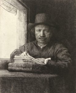 Self-portrait etching at a window, 1648