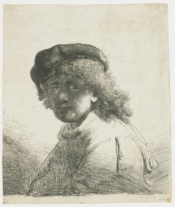 Self-portrait in a Cap and Scarf with the Face Dark: Bust by Rembrandt van Rijn