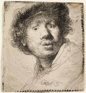 Self-portrait in a Cap: Open Mouthed, 1630 by Rembrandt van Rijn