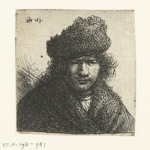 Self-portrait in a Slant Fur Cap: Bust by Rembrandt van Rijn