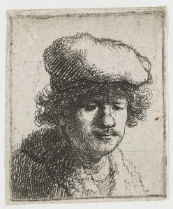 Self-Portrait with Cap Pulled Forward by Rembrandt van Rijn