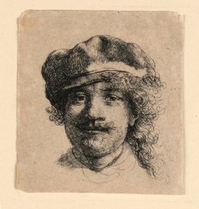 Self Portrait Wearing a Soft Cap: Full Face, Head Only by Rembrandt van Rijn