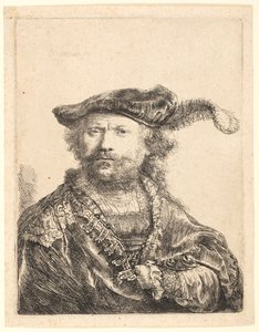 Self Portrait in a Velvet Cap with Plume by Rembrandt van Rijn