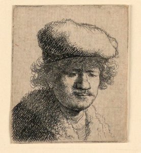 Self Portrait with Cap Pulled Forward by Rembrandt van Rijn