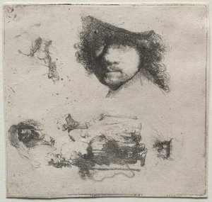 Sheet of Studies: Self-Portrait, a Beggar Couple, etc. by Rembrandt van Rijn