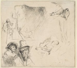 Sheet of Studies with a Woman Lying Ill in Bed