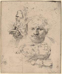 Sheet of Studies with the Head of the Artist, a Beggar Man, and Woman and Child by Rembrandt van Rijn