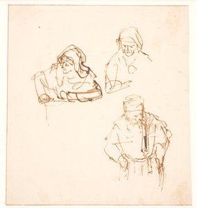 Sketch with Two Studies of a Woman and One Study of a Man by Rembrandt van Rijn