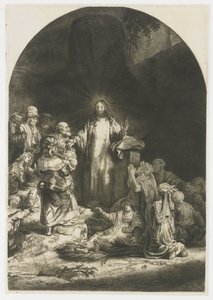 The Hundred Guilder Print: The Central Piece with Christ Preaching, the Plate Arched by Rembrandt van Rijn