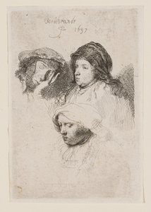 Three Heads of Women, One Asleep by Rembrandt van Rijn