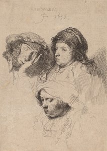 Three Heads of Women, One Asleep by Rembrandt van Rijn