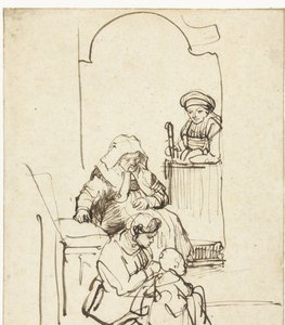 Three Women and a Child by a Door by Rembrandt van Rijn