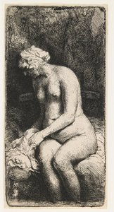 Woman Bathing Her Feet at a Brook by Rembrandt van Rijn