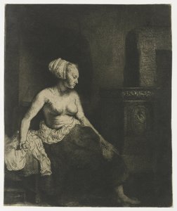 Woman Sitting Half Dressed Beside a Stove by Rembrandt van Rijn