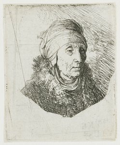 Woman with a High Headdress Wrapped Around the Chin: Bust by Rembrandt van Rijn