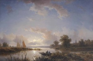 Anglers in a Rowing Boat at Twilight by Remigius Adrianus Haanen