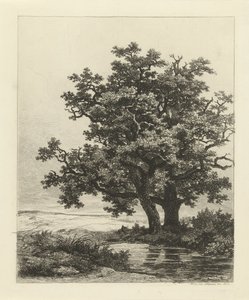 Two Oaks by a Pond by Remigius Adrianus Haanen