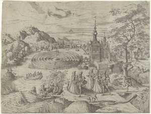 Landscape with Group Boarding a Boat by Remigius Hogenberg