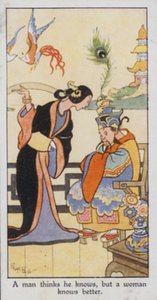 Eastern Proverb: A man thinks he knows, but a woman knows better by René Bull