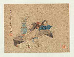 A Scholar and His Attendant by Ren Yi