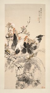 Roosters and Blossoming Apricots by Ren Yi