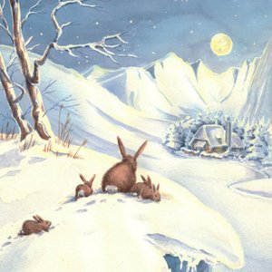 Rabbits Winter Moonlit Night by Renate Holzner