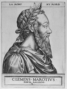 Portrait of Clement des Marets called Marot, French poet - Clement Marotius poeta gallicus engraving by Rene Boyvin 1576