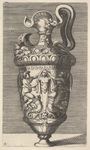 Vase with Two Winged Figures Draping a Term by Rene Boyvin