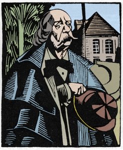 Portrait of Gustave Flaubert. Wood engraving by Hermann-Paul for Louis Bertrand