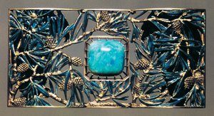 Eagle among the pines, gold, opal and enamel necklace pendant by Rene Jules Lalique