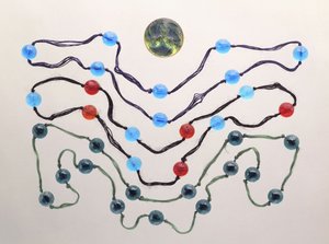 Three Strands of Coloured Glass and a Moulded Frosted Glass Brooch (