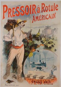 Poster advertising an American wine press, exhibited at the Exposition Universelle de Lyon