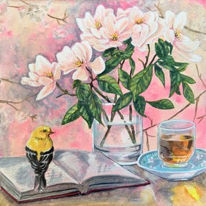 Goldfinch Reading Corner by Renee Machan Cottagecore Artist