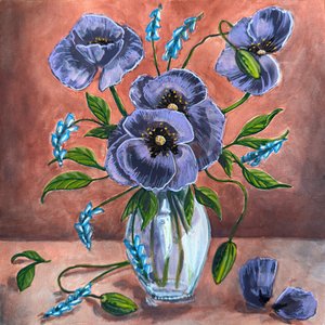 Purple Poppy Arrangement by Renee Machan Cottagecore Artist