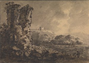 Classical Landscape with Ruin on Left, Two Figures on Right by Rev. William Gilpin