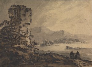 Classical Landscape with Two Figures on Horseback at Right by Rev. William Gilpin