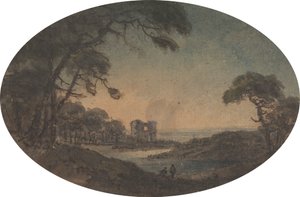 Landscape with Two Men and a Castle Ruin on the Riverbank