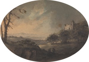 Landscape with Two Men on a Hill and a Castle in the Distance