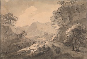 Mountainous Landscape with Rocky Crag at Right
