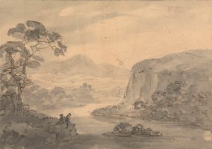 Mountainous Landscape with Two Figures Overlooking a Lake by Rev. William Gilpin