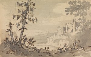 Pine Trees and Castle in a Landscape by Rev. William Gilpin