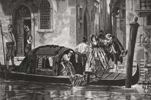 Passengers Alighting from a Gondola on the Grand Canal, Venice, Italy in the Late 19th Century by Reverend Samuel Manning