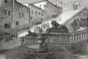 Staircase Leading Up to The Basilica of St. Mary of the Altar of Heaven, Rome, Italy in the Late 19th Century. From Italian Pictures by Rev. Samuel Manning, Published c.1890. by Reverend Samuel Manning