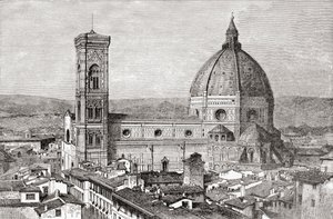 The Duomo and Campanile of The Basilica di Santa Maria del Fiore, Piazza del Duomo, Florence, Italy in the Late 19th Century