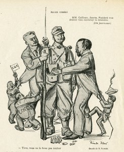 Illustration of Ricardo Flores (1878-1918) in Le Rire, 21/06/13 - Sales kidses - Army, Military Service, Socialism - Jaures Jean, Caillaux Joseph (1863-1944), Painleve Paul (1863-1933)