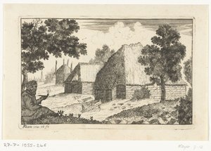 Two Farmhouses with a Man Smoking a Pipe by Richard Adam