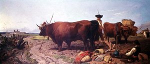 Ploughing in Spain, Noonday Rest with Seville Beyond by Richard Ansdell