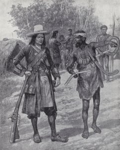 William Dampier with an indigenous man during his exploration of Australia, late 17th century by Richard Caton II (after) Woodville