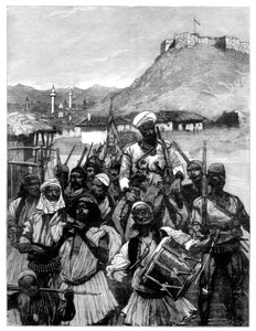Albanians from Scutari cross the Boyana to occupy Dulcigno, 1880