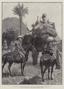 Our Troops in Burmah, Mounted Infantry with Baggage Elephants Crossing the Shan Hills by Richard Caton Woodville junior